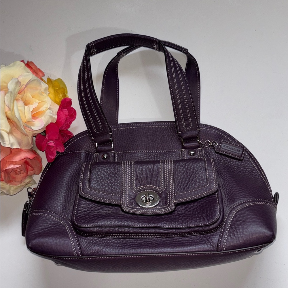 Coach Hamptons Purple Pebbled Leather Dome Satchel Handbag Y2K Handbag Turnlock